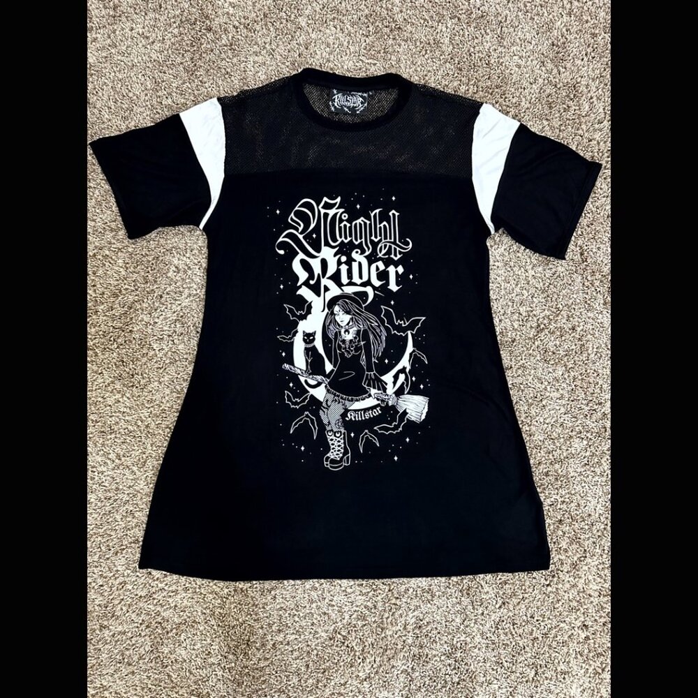 NWOT Killstar Nightrider Dress Witch Tunic Goth Punk Whimsgoth Black & White L - Picture 12 of 14